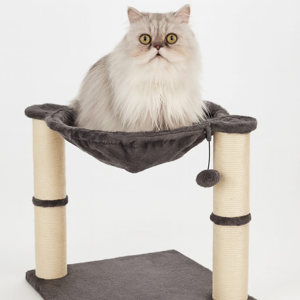 Amazon Basics Cat Tree Tower With Scratching Post And Hammock Bed for Indoor Cat - 40.6 x 50.8 x 40.6 Centimeters, Grey
