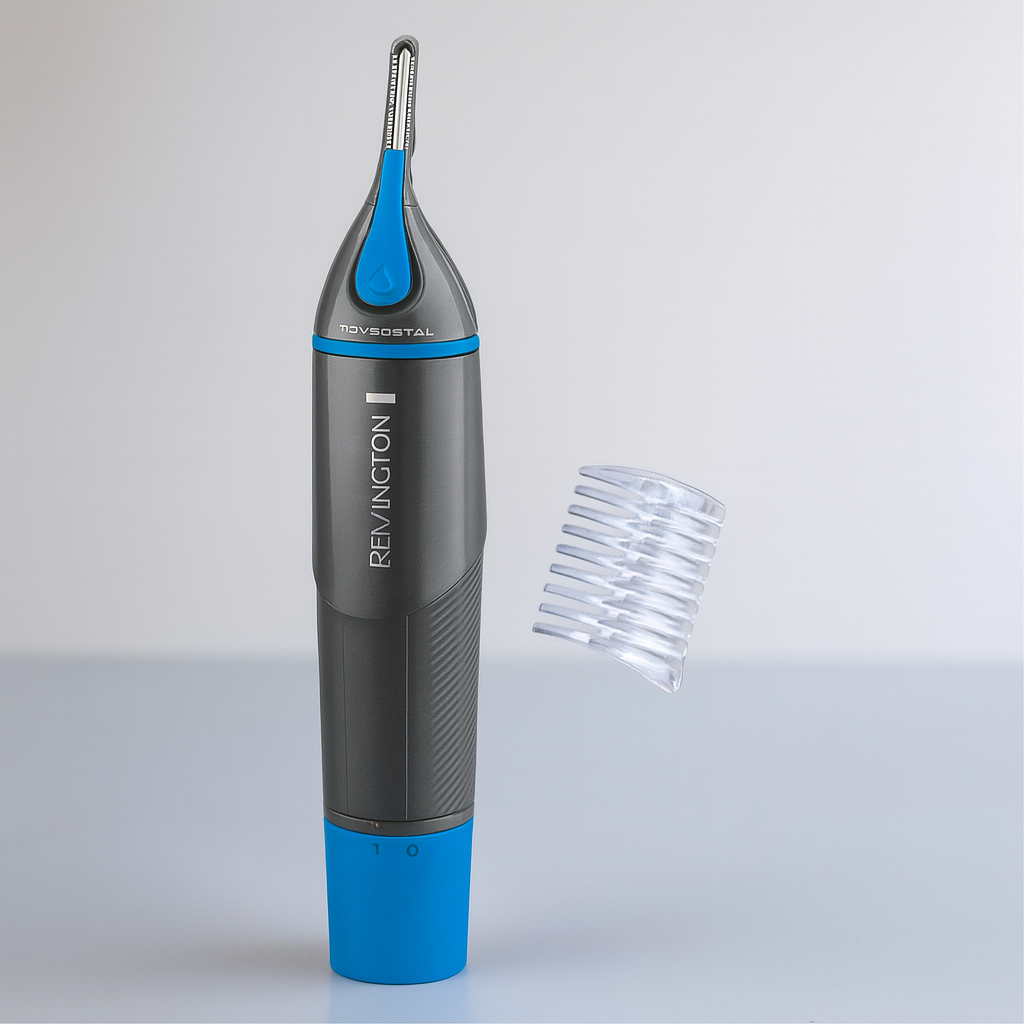 Remington Hair Trimmer for Men, Nose, Ear, & Eyebrow Hair Clipper, Rotary Trimmer, Two Comb Attachments, Waterproof, Battery Operated, Cordless - NE3850