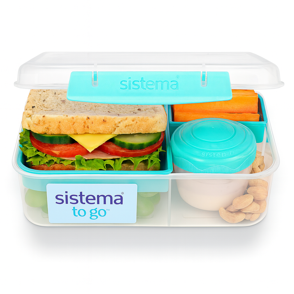 Sistema Bento Box TO GO | Lunch Box with Yoghurt/Fruit Jar | 1.65 Litre | BPA Free | Aqua Green