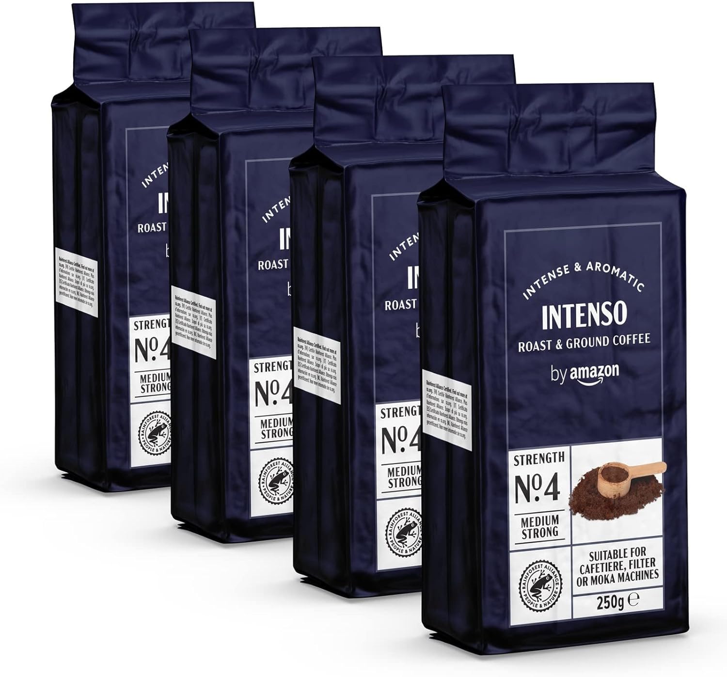 by Amazon Intenso Ground Roasted Coffee, Medium Roast, 1 kg, 4 Packs of 250 g, Rainforest Alliance Certified (Former Brand Happy Belly)