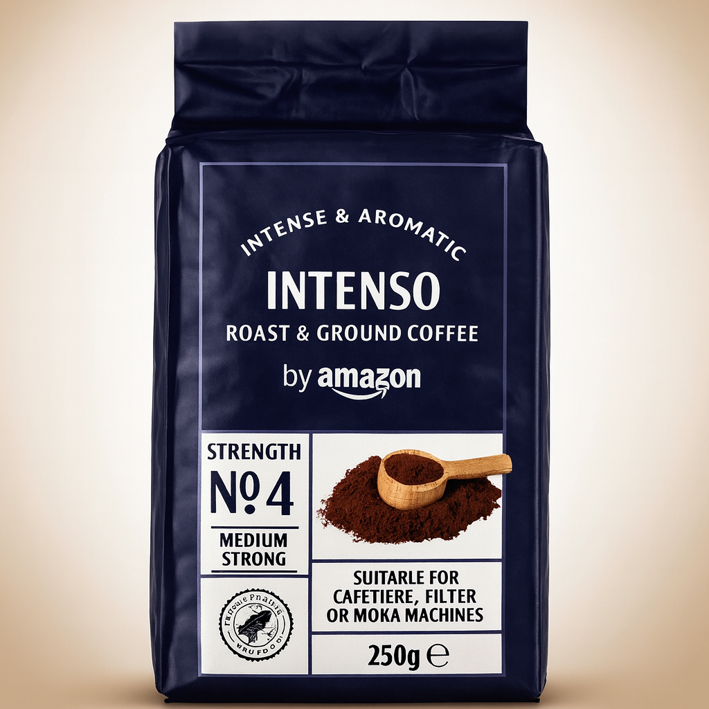 by Amazon Intenso Ground Roasted Coffee, Medium Roast, 1 kg, 4 Packs of 250 g, Rainforest Alliance Certified (Former Brand Happy Belly)