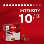 Lavazza, A Modo Mio Qualità Rossa, Coffee Capsules, Arabica and Robusta, Full and Sustained Taste, Intensity 10/13, Medium Roasting, Perfect for a 40ml Espresso, Compostable, 36 Espresso Pods