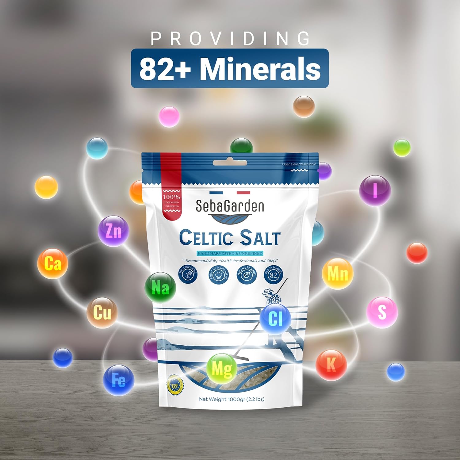 Seba Garden Grey Celtic Sea Salt 1kg Hand Harvested Grey Sea Salt Resealable Bag Contains Over 82 Essential Minerals