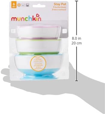 Munchkin Stay Put Baby Suction Bowl Set| Baby Bowls for Weaning| Baby Feeding Suction Dish Pack| for Babies & Toddlers 6 Months+|BPA Free Weaning Set for Babies| Microwave/Dishwasher Safe | 3 Pack