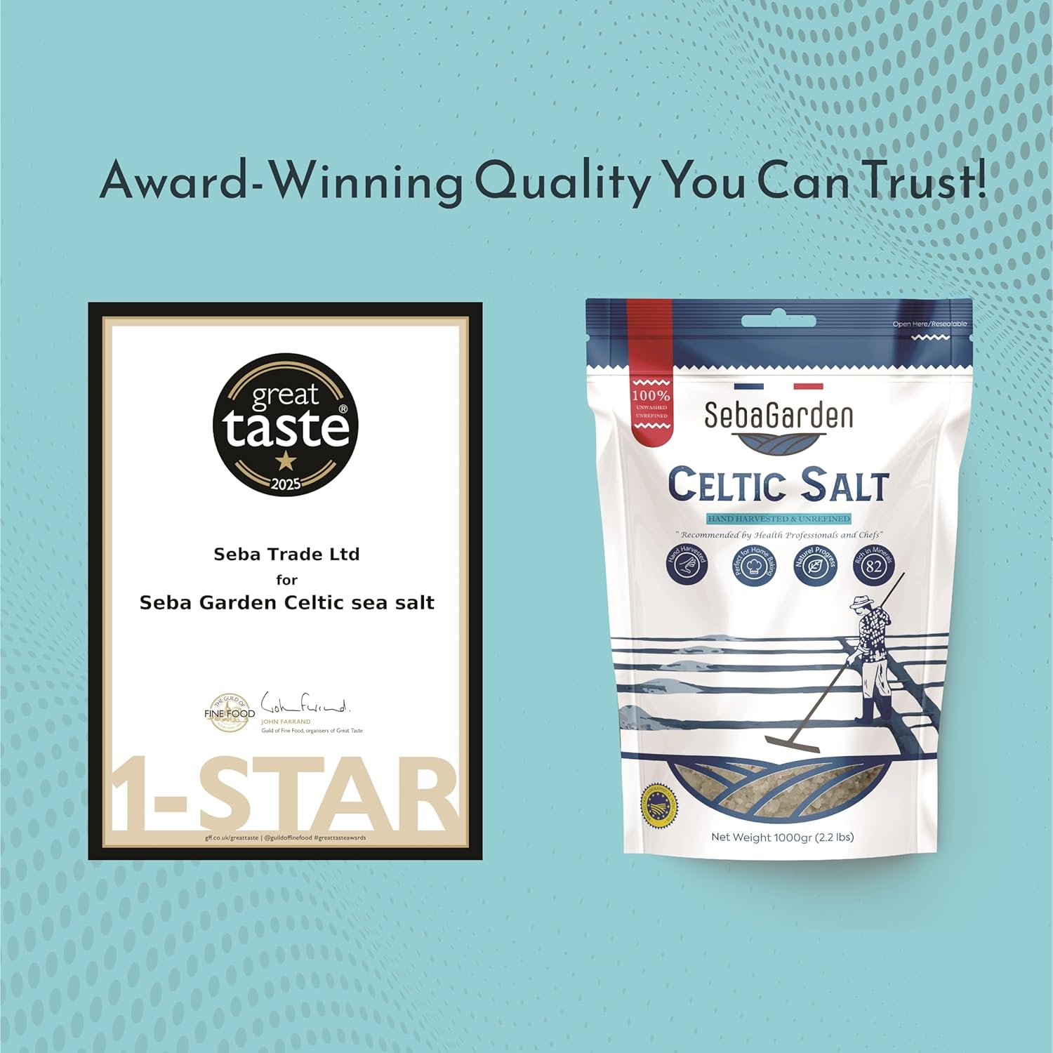 Seba Garden Grey Celtic Sea Salt 1kg Hand Harvested Grey Sea Salt Resealable Bag Contains Over 82 Essential Minerals