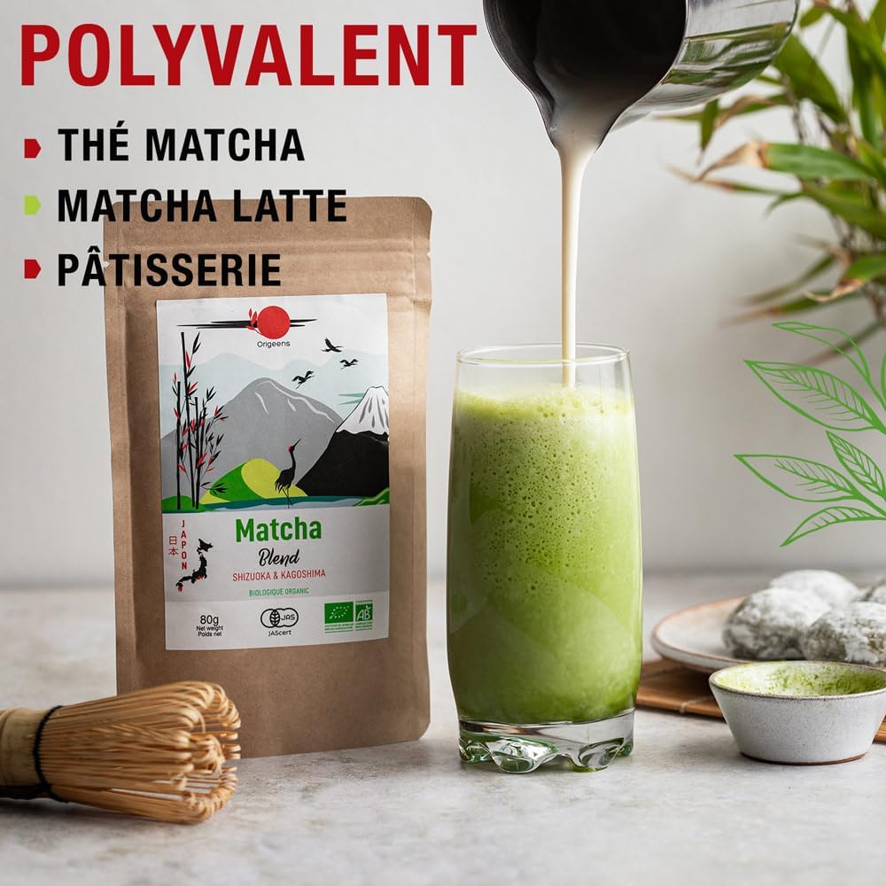 ORIGEENS Organic Japanese Matcha Tea - Blend from Shizuoka and Kagoshima - Organic Matcha Green Tea Powder 80g Bag