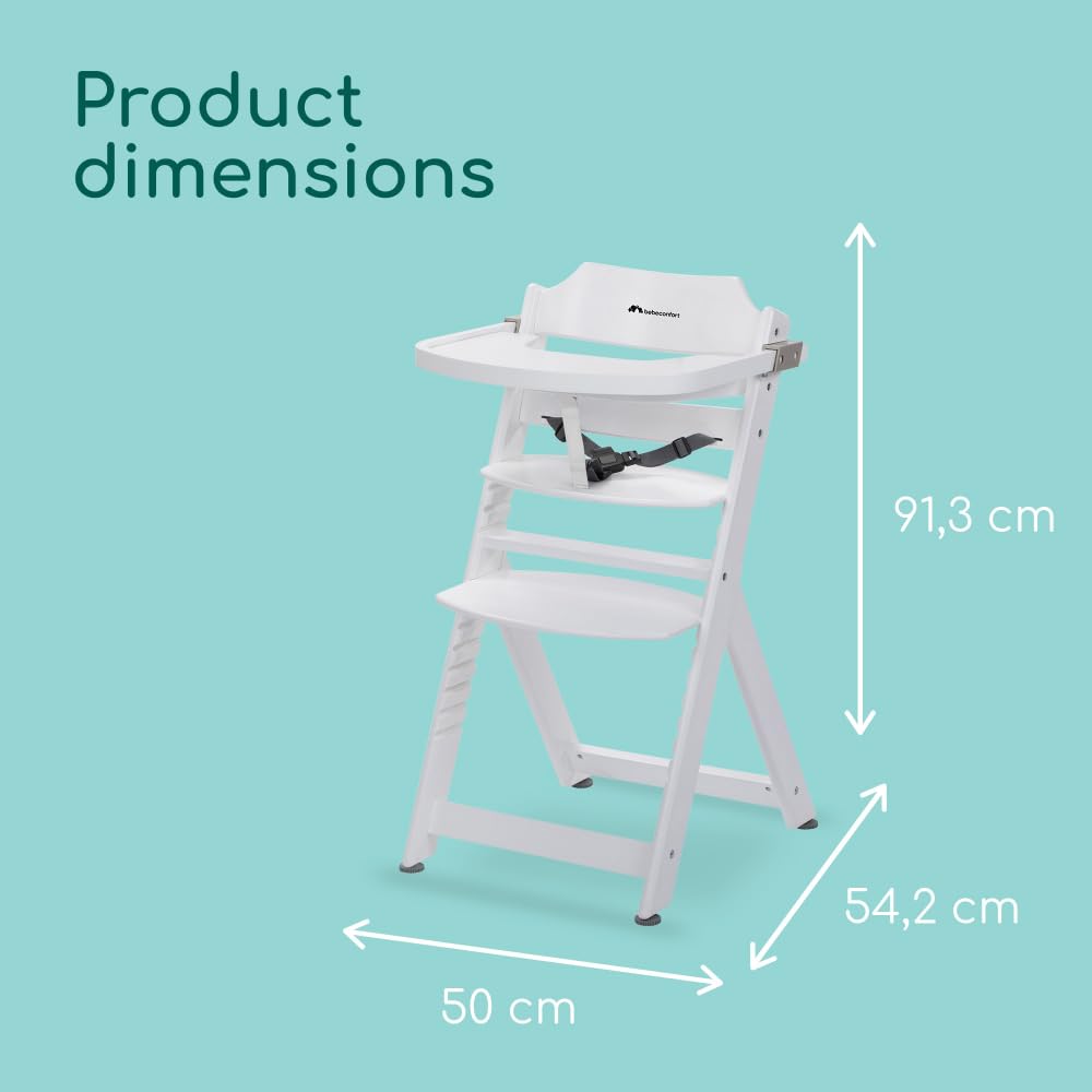 Bebeconfort Timba Evolutive Wooden High Chair, 6 Months-99 Years, Up to 110 kg, Baby High Chair, Removable Tray, Adjustable Seat & Footrest, 3-point Safety Harness, Fits Timba Baby, Natural Wood