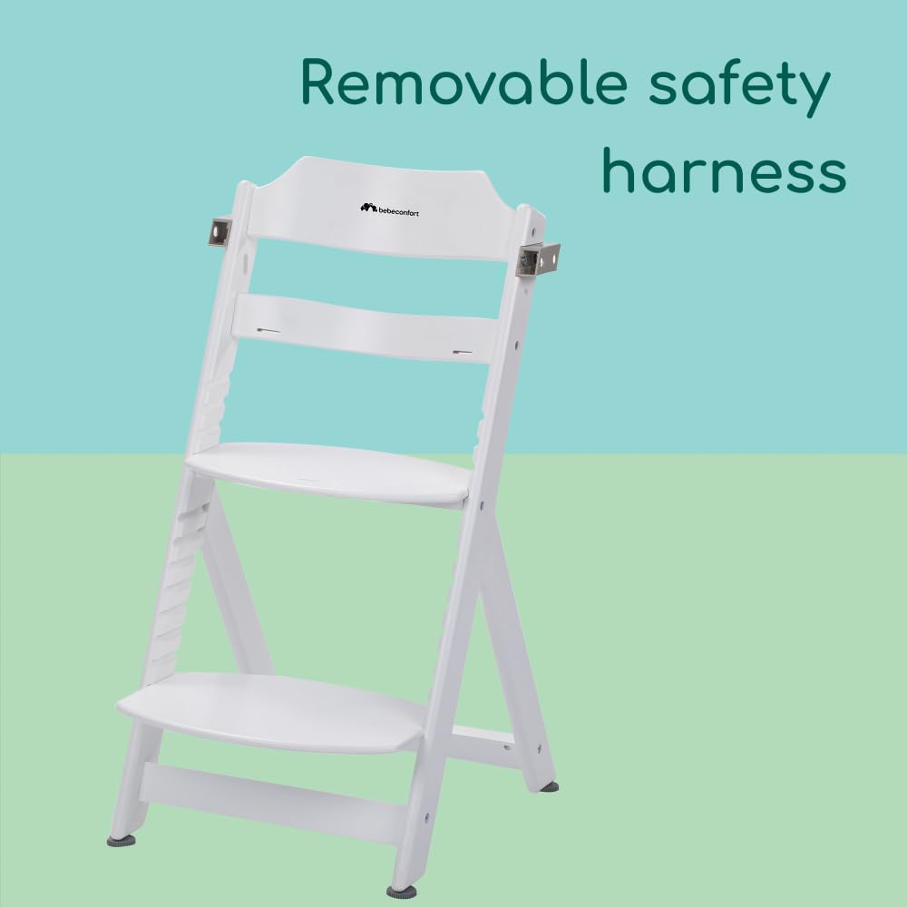 Bebeconfort Timba Evolutive Wooden High Chair, 6 Months-99 Years, Up to 110 kg, Baby High Chair, Removable Tray, Adjustable Seat & Footrest, 3-point Safety Harness, Fits Timba Baby, Natural Wood