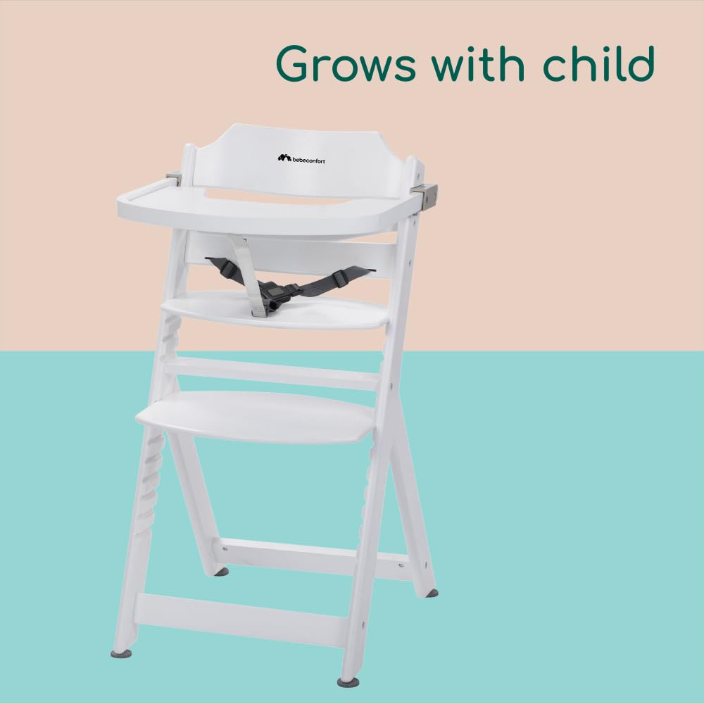 Bebeconfort Timba Evolutive Wooden High Chair, 6 Months-99 Years, Up to 110 kg, Baby High Chair, Removable Tray, Adjustable Seat & Footrest, 3-point Safety Harness, Fits Timba Baby, Natural Wood