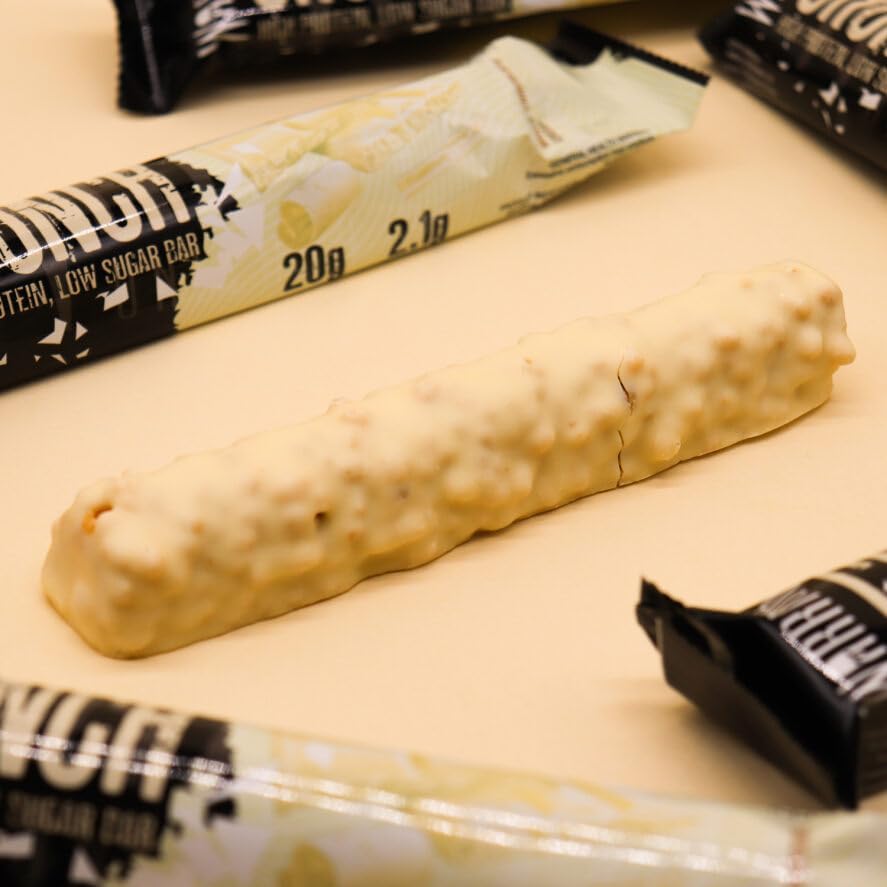 Warrior Crunch 20g High Protein Bars - Low Sugar/Carb Snack Bar - 12 Pack x 64g - Consume at Breakfast, Post-workout - Triple Layer - Incredibly Tasty - Halal Certified (White Chocolate)