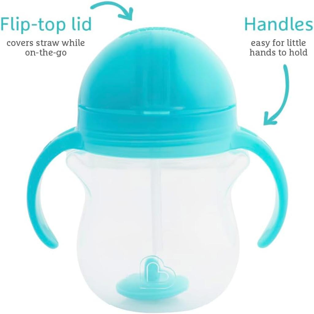 Munchkin Click Lock Tip & Sip Straw Cup Set | Baby Toddler Sippy Cups with Straw | BPA Free | Leakproof Cup | Dishwasher Safe | Baby Cup Weighted Straw | Baby Bottles -7oz/207ml | 2 Pack | Blue