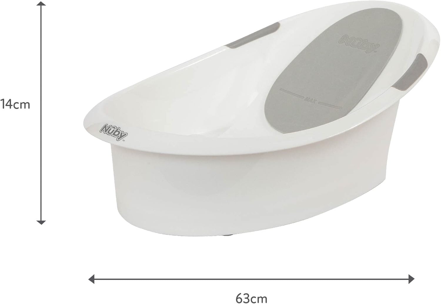 Nuby Newborn Baby Bath with Built in Anti-Slip Support and Soft Headrest, White Bathtub, Suitable from Newborn, White, 1 Count (Pack of 1)