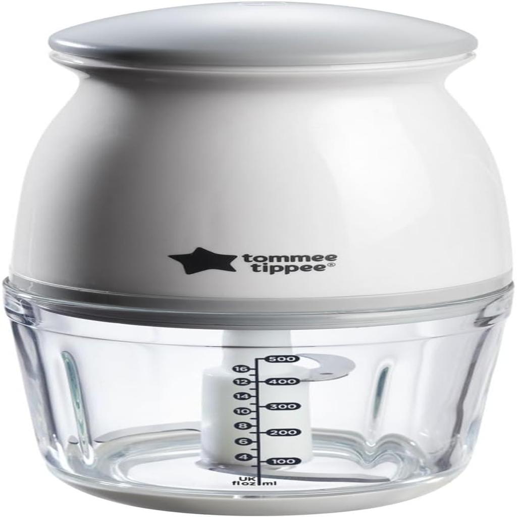 Tommee Tippee Quick-Chop, 500ml Capacity, Mini Electric Baby Food Blender and Chopper for all Stages of Weaning, Durable Glass Bowl and Stainless Steel Blades, 200W Motor