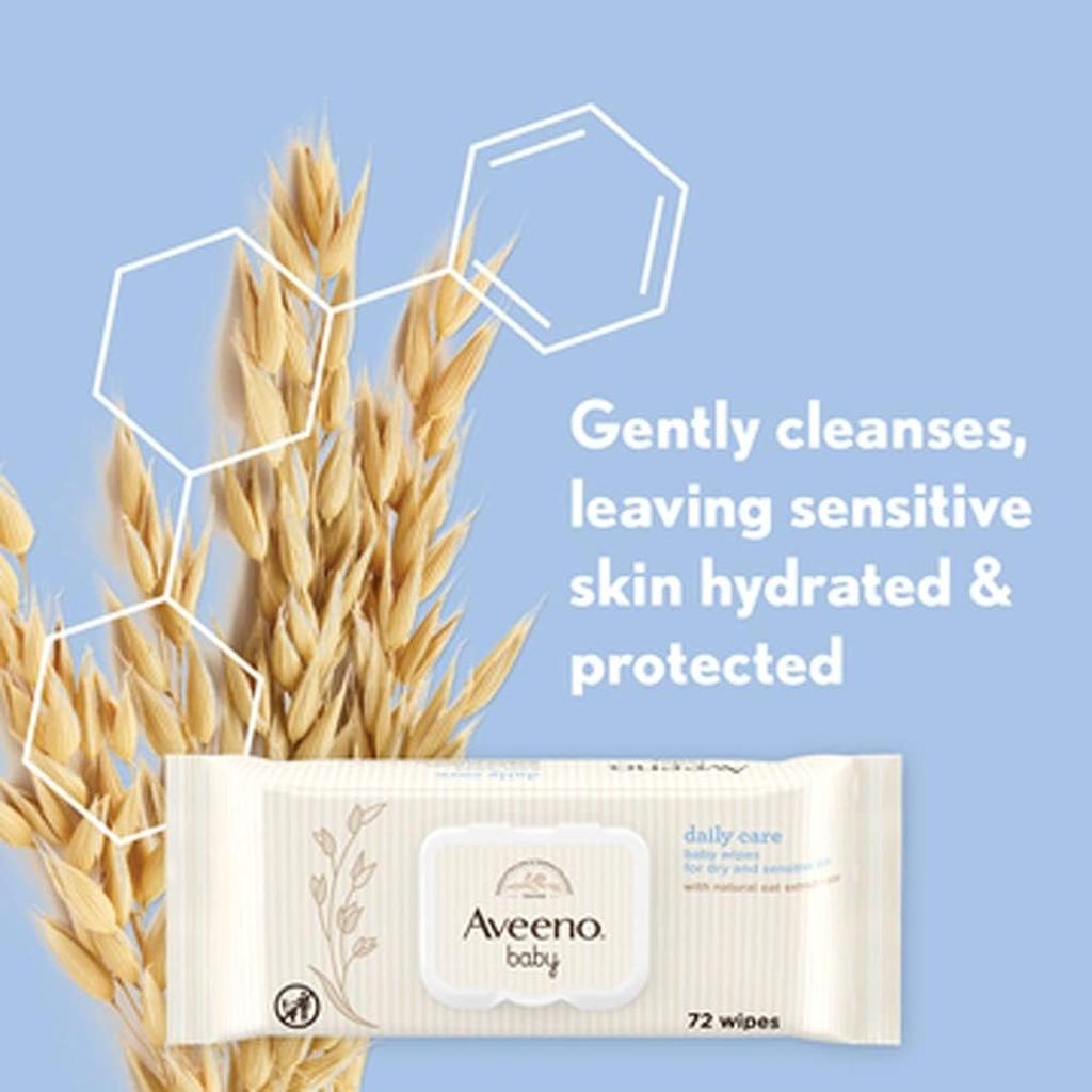 Aveeno Baby Daily Care Wipes Sensitive Skin Cleanse Gently And Efficiently Baby Essentials, White, Pack Of 12 (864 Wipes In Total)