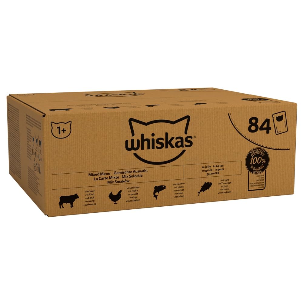 Whiskas 1+ Adult Wet Cat Food Poultry Selection in Jelly 120 x 85g Pouches Megapack, Tender Cuts in Flavoured Gravy, Nutritionally Complete, Easy to Serve, Variety Pack for Adult Cats