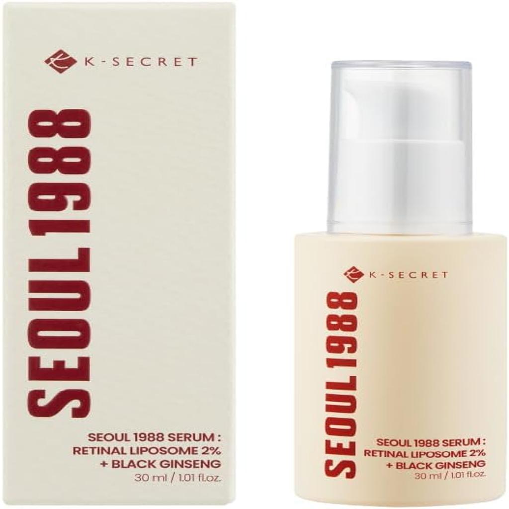 KSECRET SEOUL 1988 Serum: Retinal Liposome 2% + Black Ginseng, 30 ml/1.01 fl.oz | 58% Black Ginseng Extract | Retinal Serum, Bakuchiol, Vitamin C & 3 Peptides for Wrinkle Care | Korean Skincare |