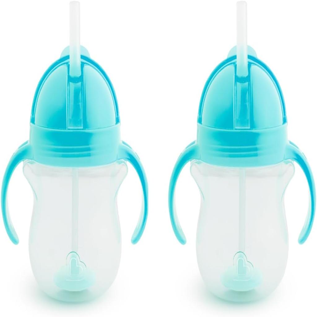 Munchkin Click Lock Tip & Sip Straw Cup Set | Baby Toddler Sippy Cups with Straw | BPA Free | Leakproof Cup | Dishwasher Safe | Baby Cup Weighted Straw | Baby Bottles -7oz/207ml | 2 Pack | Blue