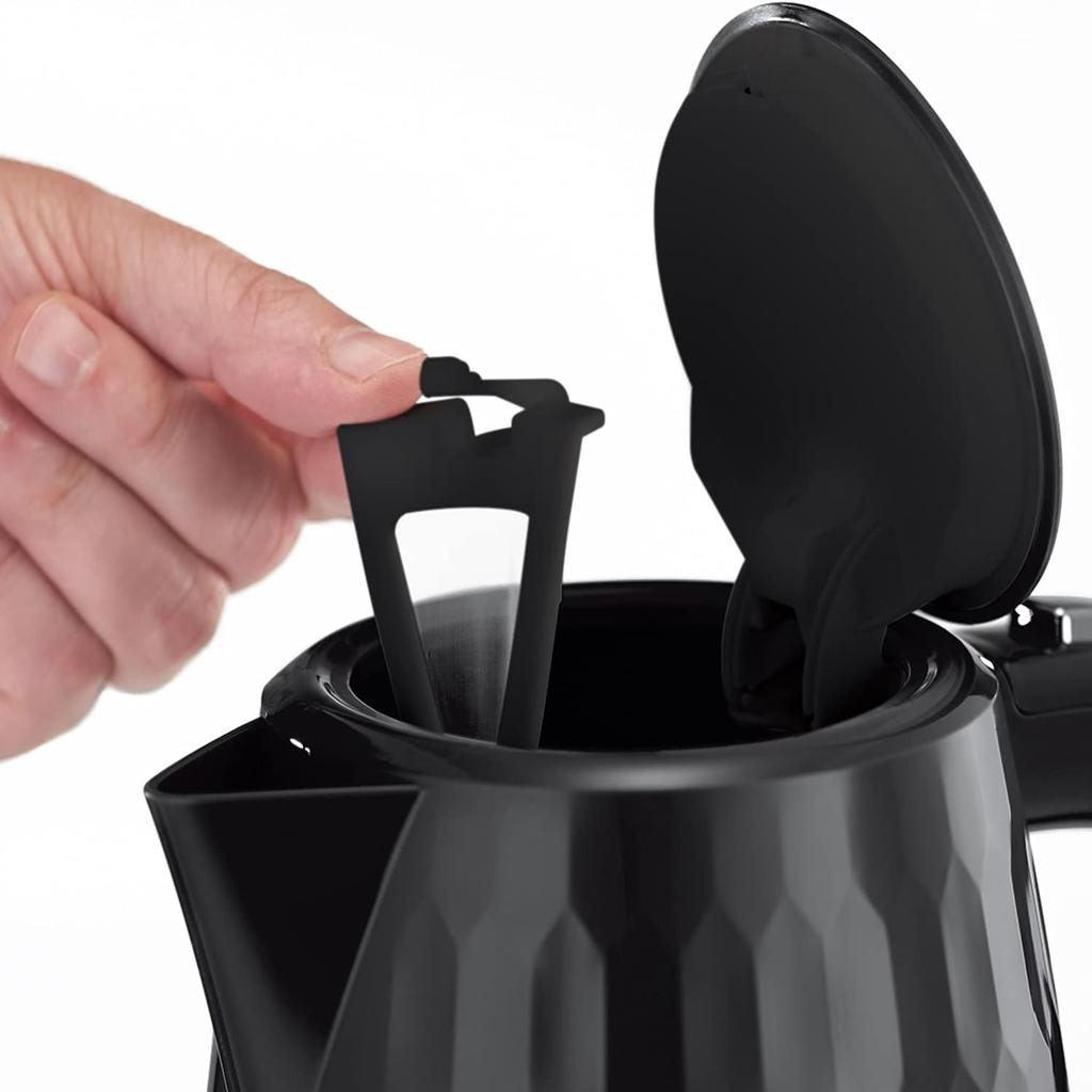 Russell Hobbs Honeycomb Electric 1.7L Cordless Kettle (Fast Boil 3KW, Black premium plastic, matt & high gloss finish, Removable washable anti-scale filter, Push button lid, Perfect pour spout) 26051