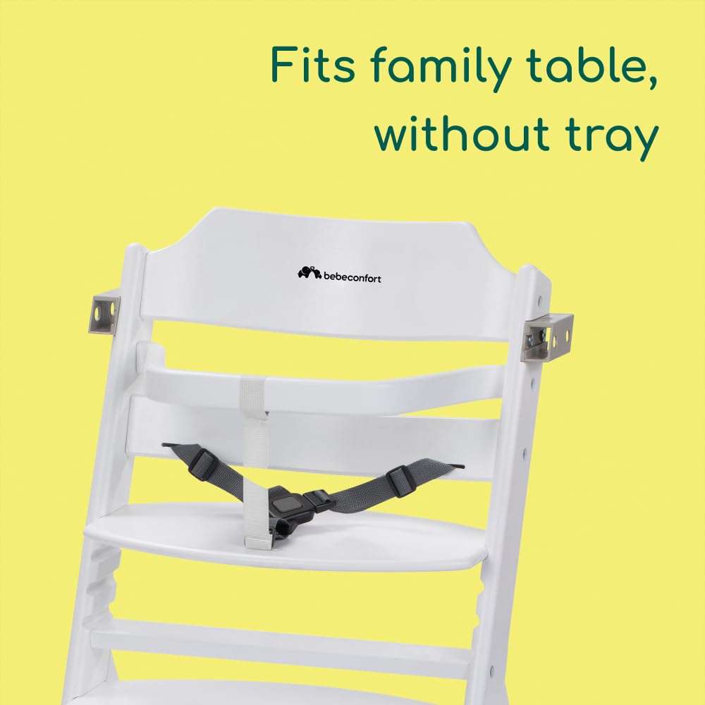 Bebeconfort Timba Evolutive Wooden High Chair, 6 Months-99 Years, Up to 110 kg, Baby High Chair, Removable Tray, Adjustable Seat & Footrest, 3-point Safety Harness, Fits Timba Baby, Natural Wood
