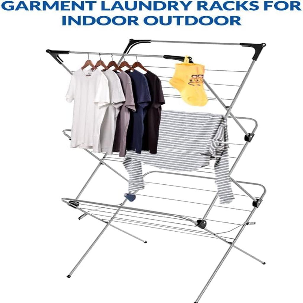 1ABOVE Premium Quality, Alloy Steel 3 Tier Clothes Airer Dryer Laundry Drying Washing Line Horse Indoor Outdoor Towel Rack-15m Drying Space- Non-Slip Feet and Corner spaces for Hangers- Black & Grey