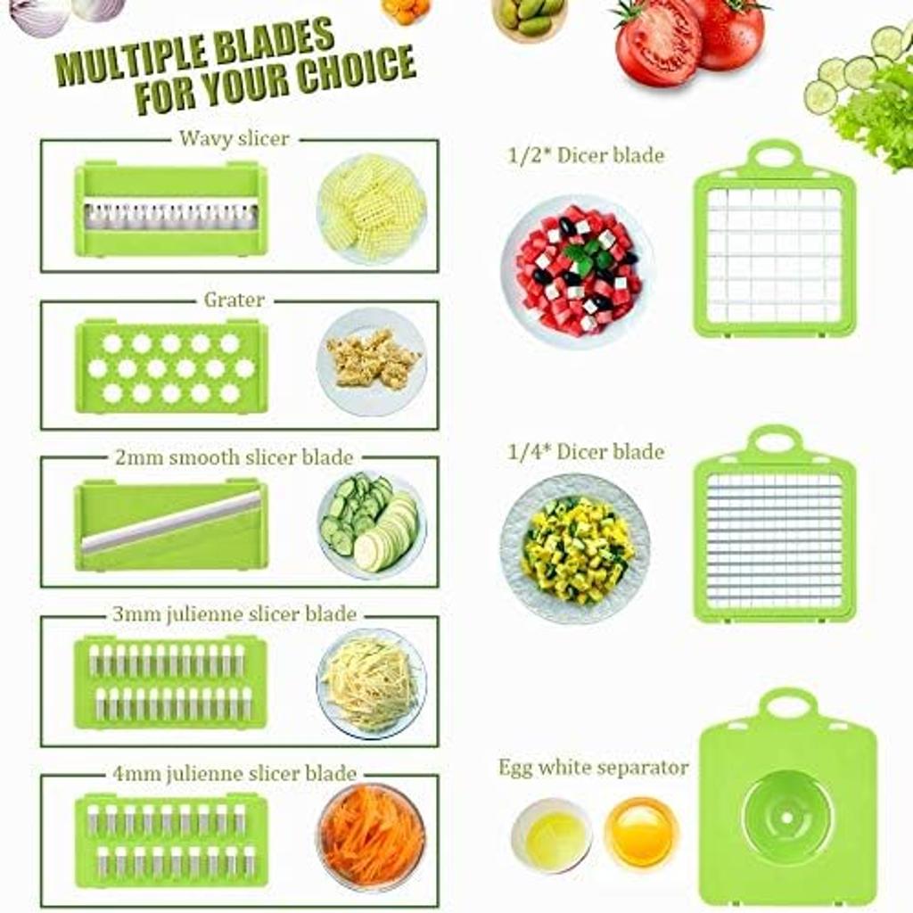 Ram® Mandoline 13 in 1 Vegetable Slicer Food Cutter and Shredder Food Dicer Interchangeable Blades Grater, Chopper, Food Container All in ONE Slicer