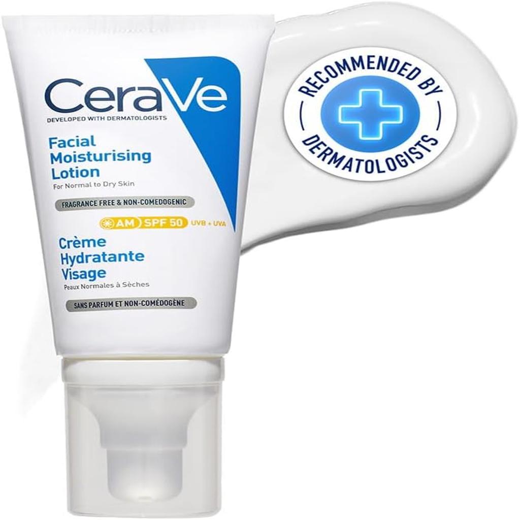 CeraVe AM Facial Moisturising Lotion SPF50 with Ceramides & Vitamin E for Normal to Dry Skin 52ml