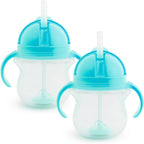 Munchkin Click Lock Tip & Sip Straw Cup Set | Baby Toddler Sippy Cups with Straw | BPA Free | Leakproof Cup | Dishwasher Safe | Baby Cup Weighted Straw | Baby Bottles -7oz/207ml | 2 Pack | Blue