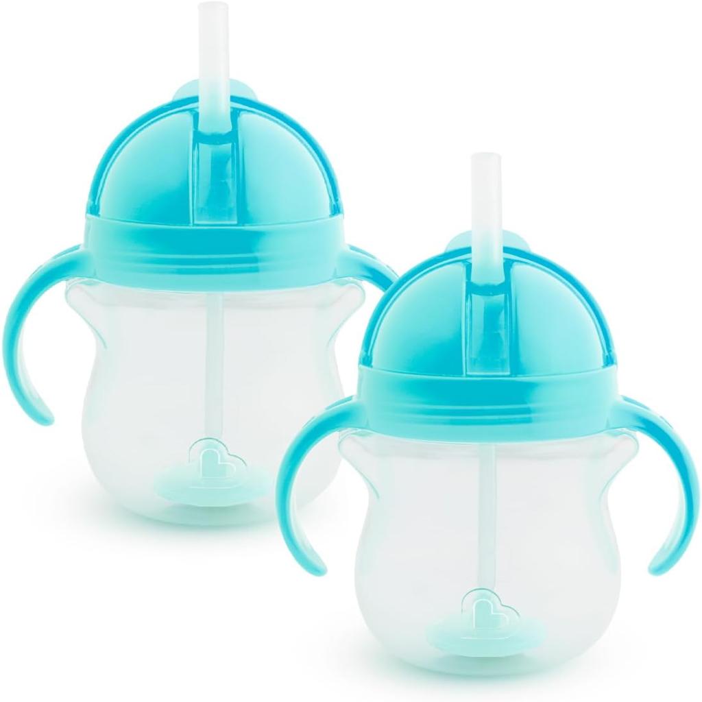 Munchkin Click Lock Tip & Sip Straw Cup Set | Baby Toddler Sippy Cups with Straw | BPA Free | Leakproof Cup | Dishwasher Safe | Baby Cup Weighted Straw | Baby Bottles -7oz/207ml | 2 Pack | Blue