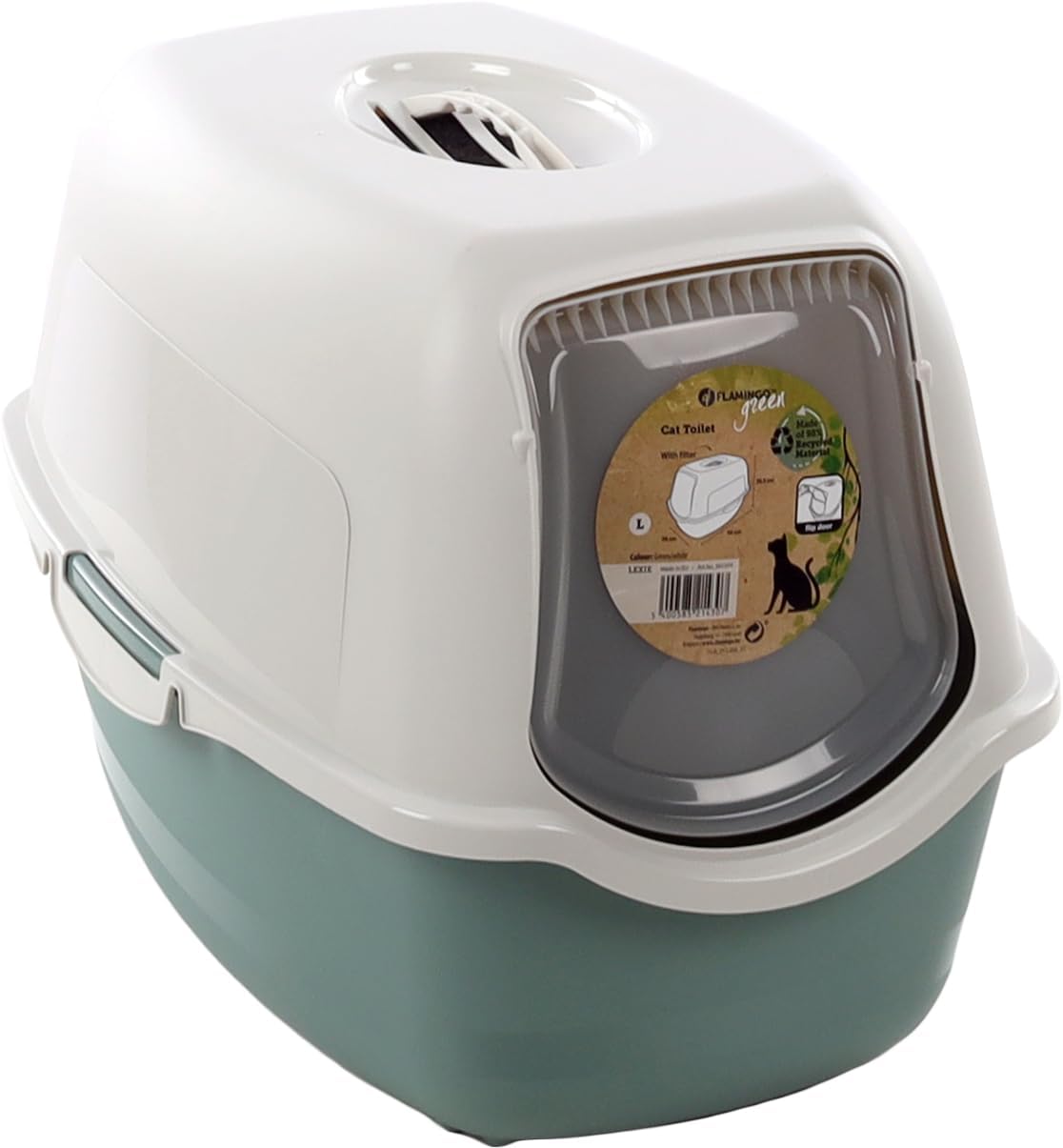 Flamingo Lexie Green Closed Litter Tray 39 x 56 x 39.4 cm – Easy Clean – Filter That Reduces Bad Odours – Removable Lid
