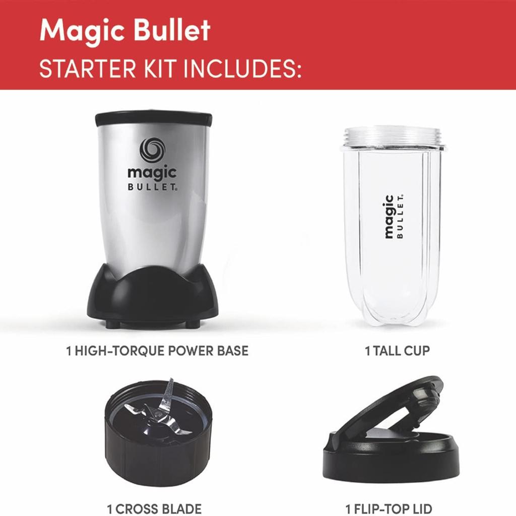 nutribullet magic bullet Starter Kit - All-in-one Food Processor & Blender - 10,000 RPM Speed - 4 Piece Kit with High Torque Power Base, Tall Cup & Flip Top Lid & Cross Blade - For Meal Prep