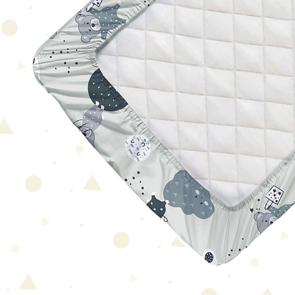 2x Chico, Next to Me Compatible Crib Fitted Sheets (85 x 51 cm) - 100% Cotton, Soft & Comfy, Antiallergic & Breathable (Grey Teddy & Moon, 85 x 51 cm)