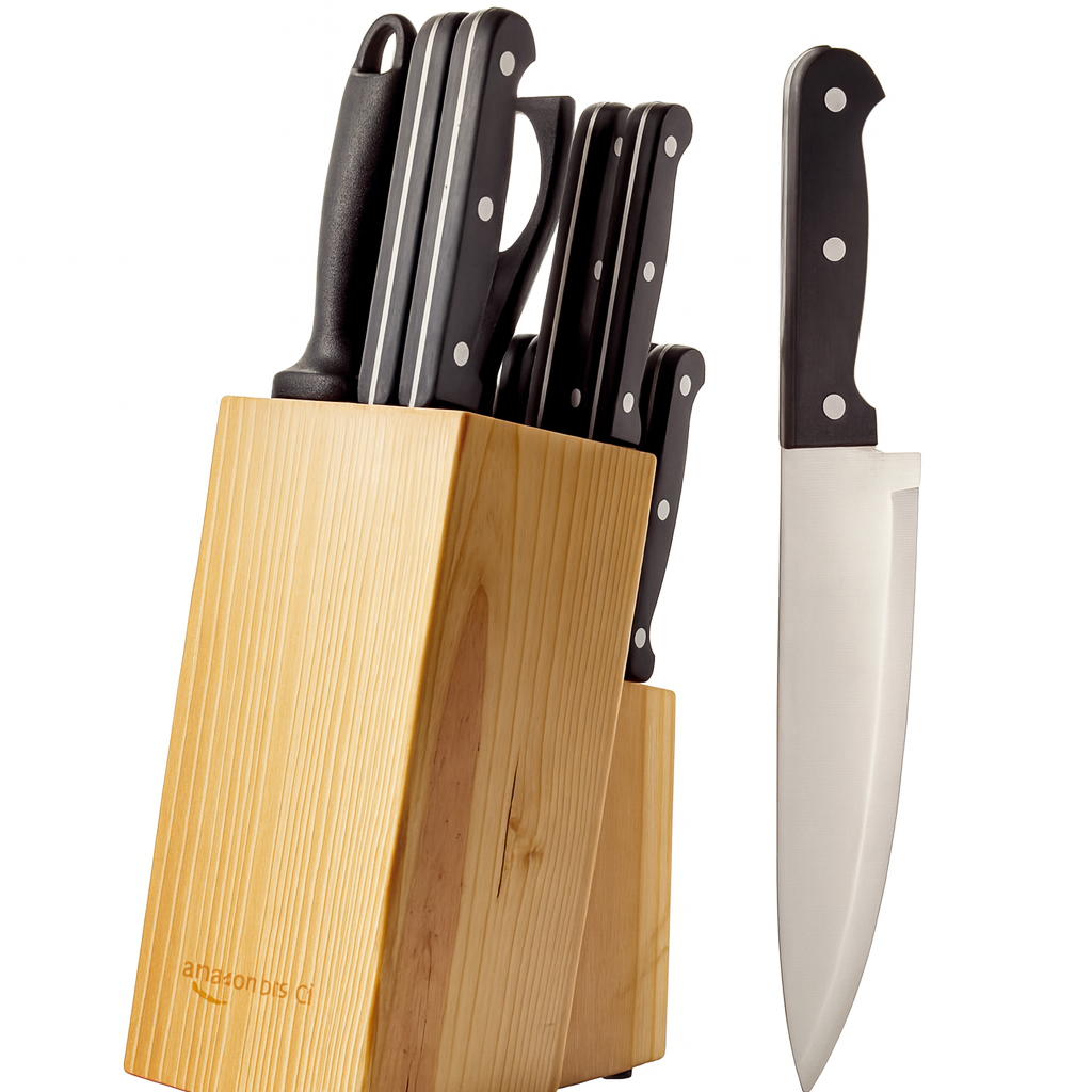 Amazon Basics 14-Piece Knife Set with Block, Black