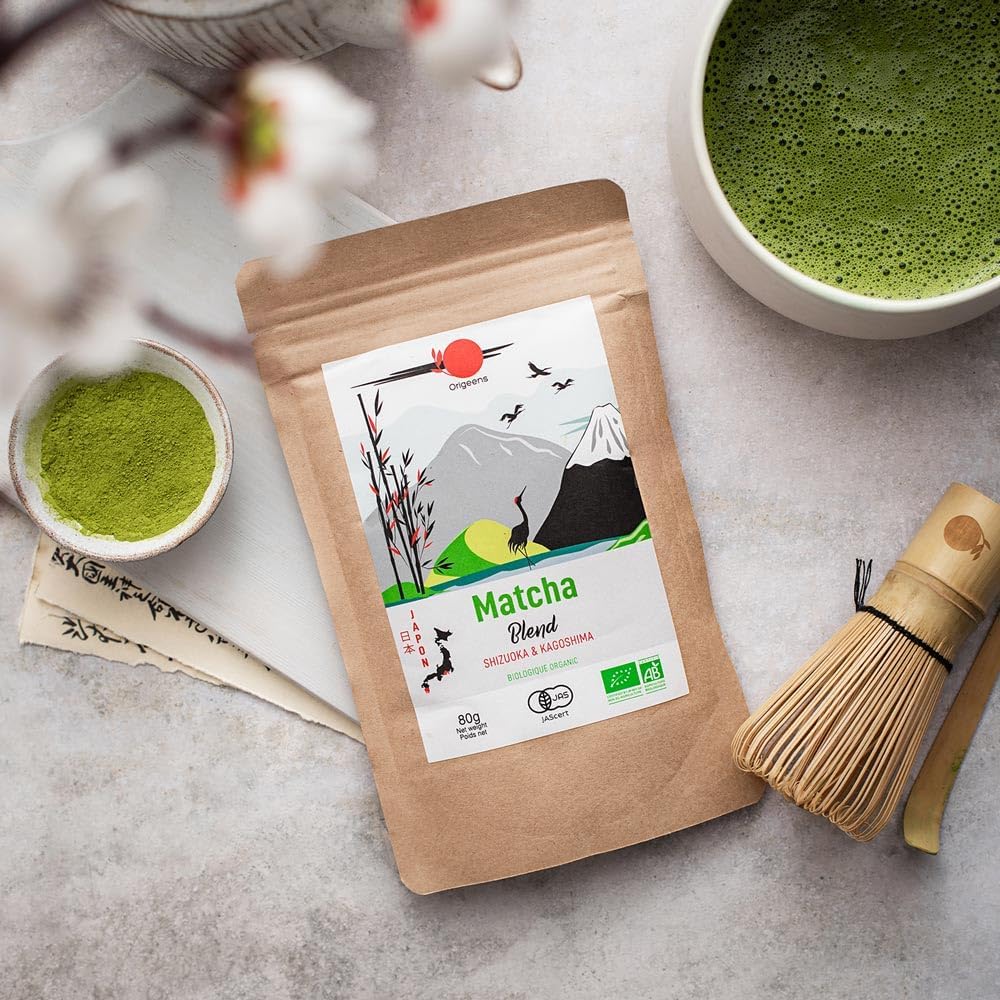 ORIGEENS Organic Japanese Matcha Tea - Blend from Shizuoka and Kagoshima - Organic Matcha Green Tea Powder 80g Bag