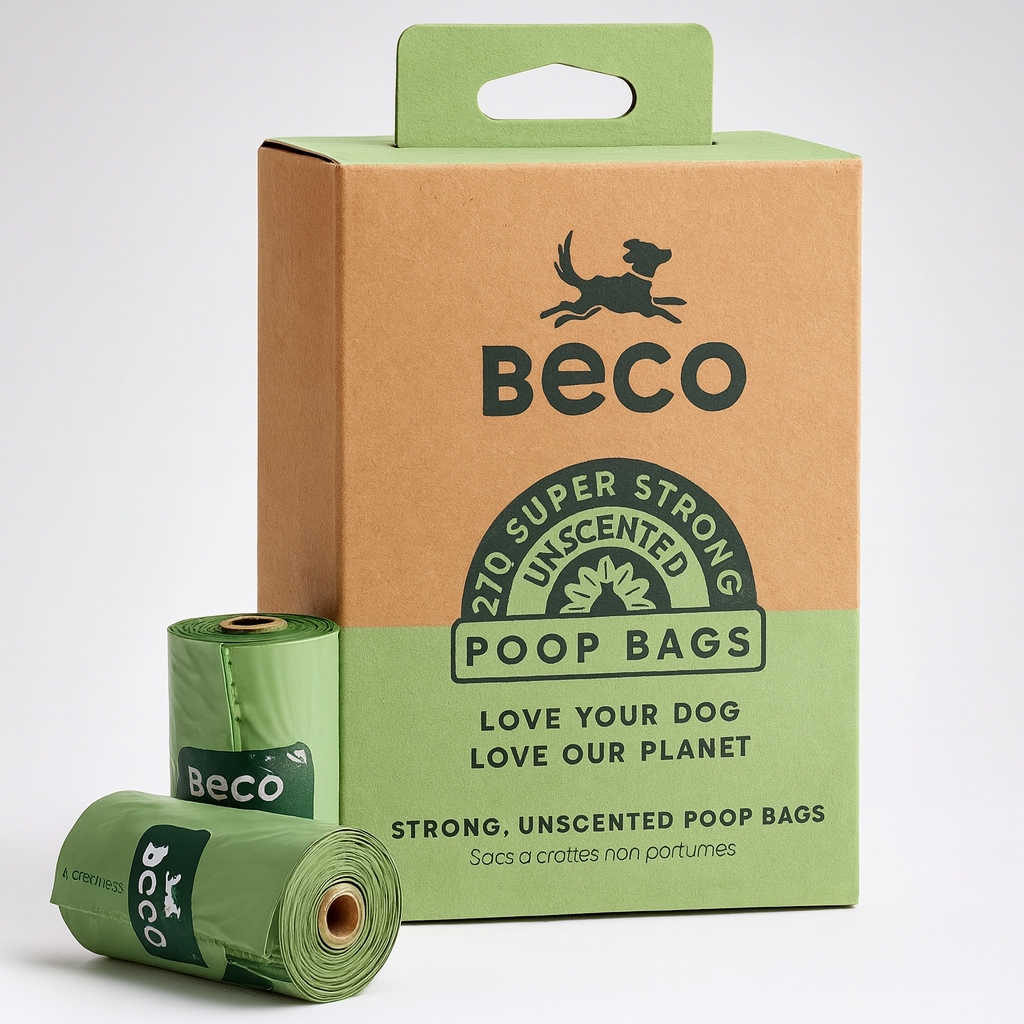 Beco Strong & Large Poop Bags - 270 Bags (18 Rolls of 15) - Unscented - Dispenser Compatible Dog Poo Bags [Energy Class A]