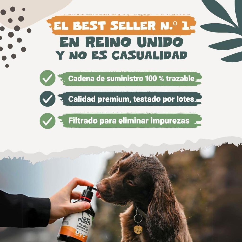 Pets Purest Scottish Salmon Oil For Dogs, Cats, Horse, Ferret - Pure Omega 3, 6 & 9 Fish Oil Food Treats Supplement for Natural Coat, Immune Support, Itchy Skin, Joint & Brain Health (500ml)