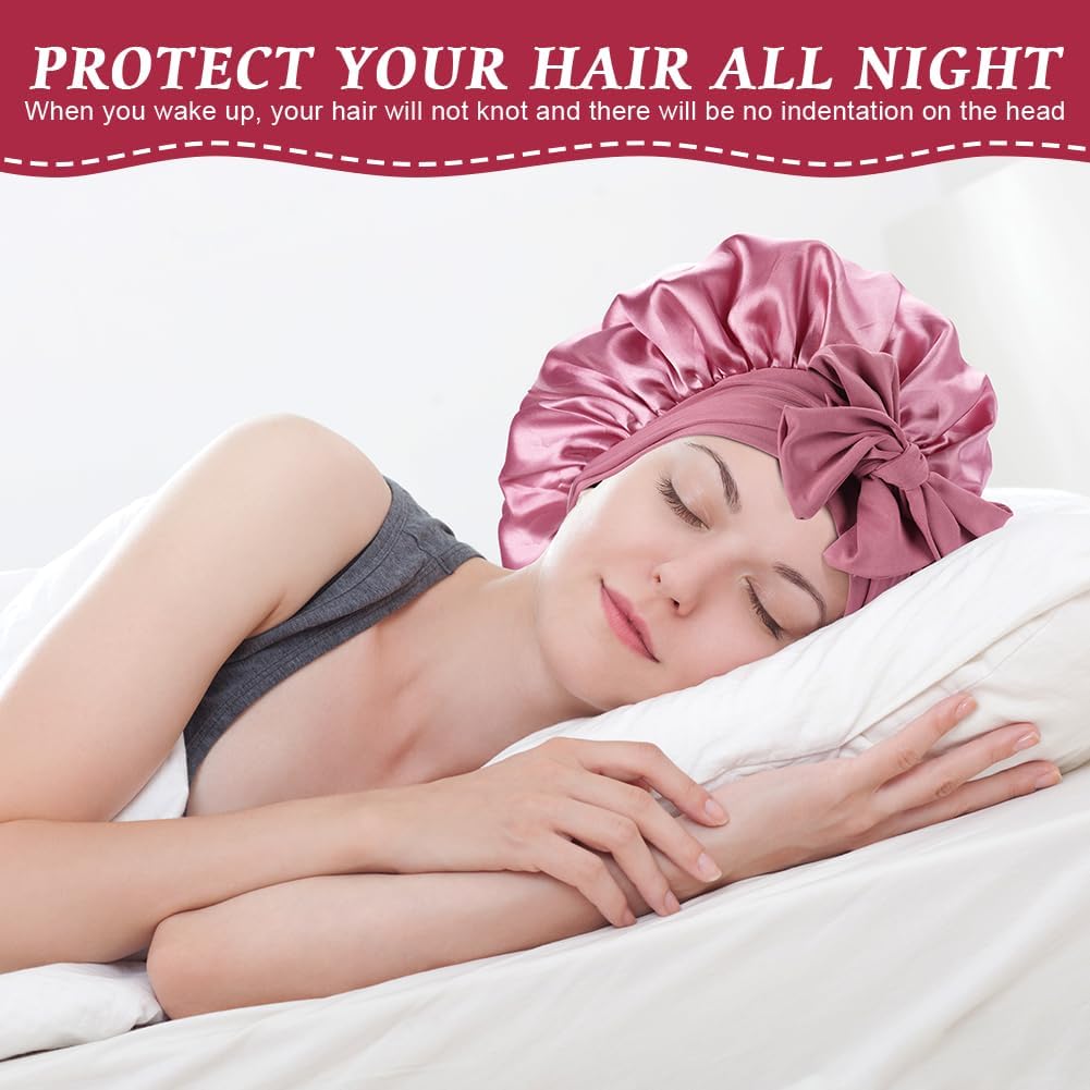 ACWOO Satin Bonnet, Double-Sided Silk Bonnet Hair Wrap for Sleeping, Night Hair Sleep Cap with Elastic Band, Hair Care Head Cover Hat for Women Girls Long, Straight, Curly Hair