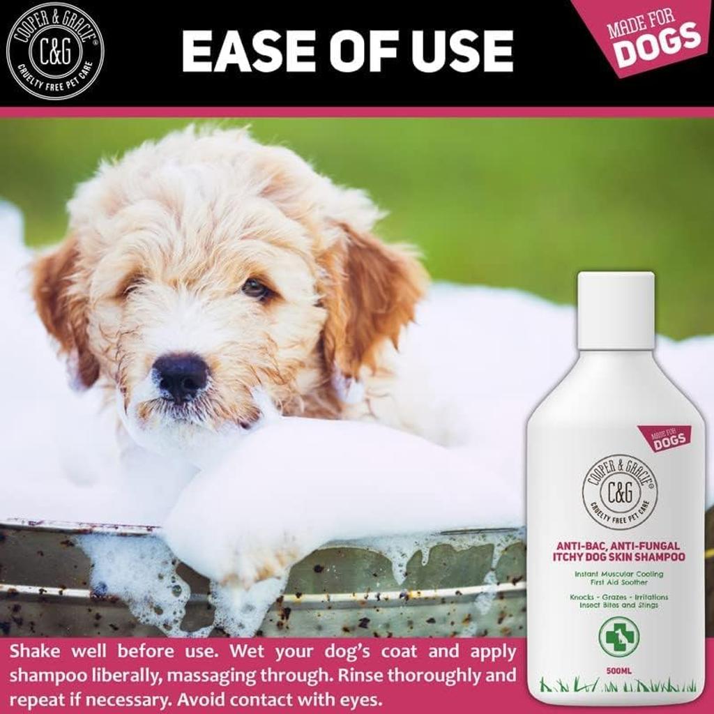C&G Pets Dog Shampoo For Itchy Skin Antibacterial And Antifungal | Natural Medicated Low Lather Safe Formula | Fast Absorbing And Skin Cooling First Aid | Great For Grazes Skin Irritation