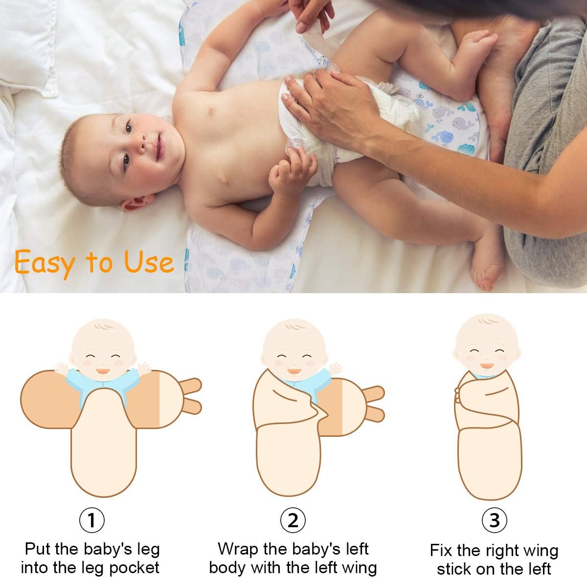 Vicloon Baby Swaddle Wrap, 2 pcs Newborn Swaddle Blanket Wrap, Organic Cotton Baby Blanket Wrap for Baby 0-3 Months 7-14lbs