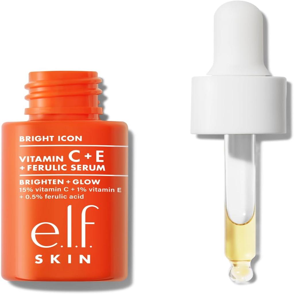 e.l.f. SKIN Bright Icon Vitamin C + E + Ferulic Serum Mini, Brightening & Soothing Face Serum, Helps Even Skin Tone, Vegan & Cruelty-Free, 15ml