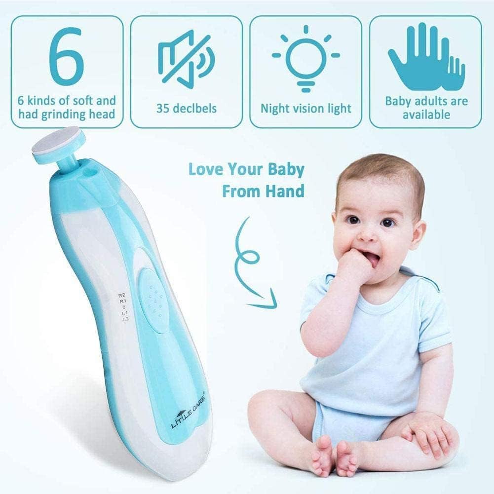 Qunlions Life Baby Electric Nail File, 8 In 1 Safe Trimmer, Clippers With 6 Grinding Heads And Light, Care Kit For All Ages Blue1
