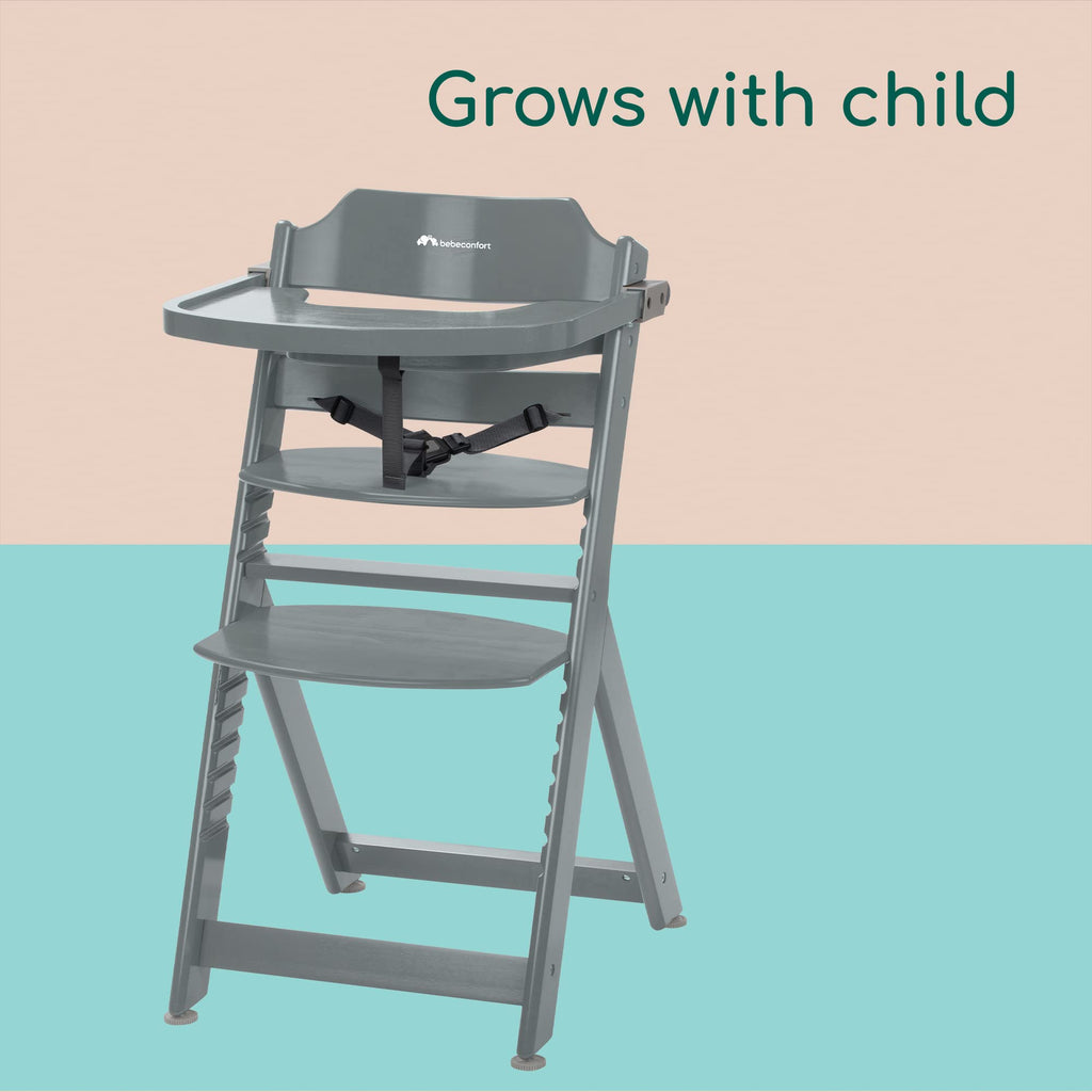 Bebeconfort Timba Evolutive Wooden High Chair, 6 Months-99 Years, Up to 110 kg, Baby High Chair, Removable Tray, Adjustable Seat & Footrest, 3-point Safety Harness, Fits Timba Baby, Natural Wood