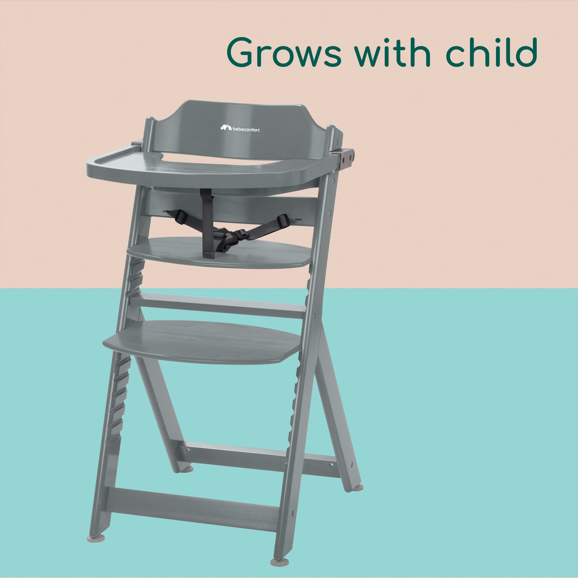 Bebeconfort Timba Evolutive Wooden High Chair, 6 Months-99 Years, Up to 110 kg, Baby High Chair, Removable Tray, Adjustable Seat & Footrest, 3-point Safety Harness, Fits Timba Baby, Natural Wood