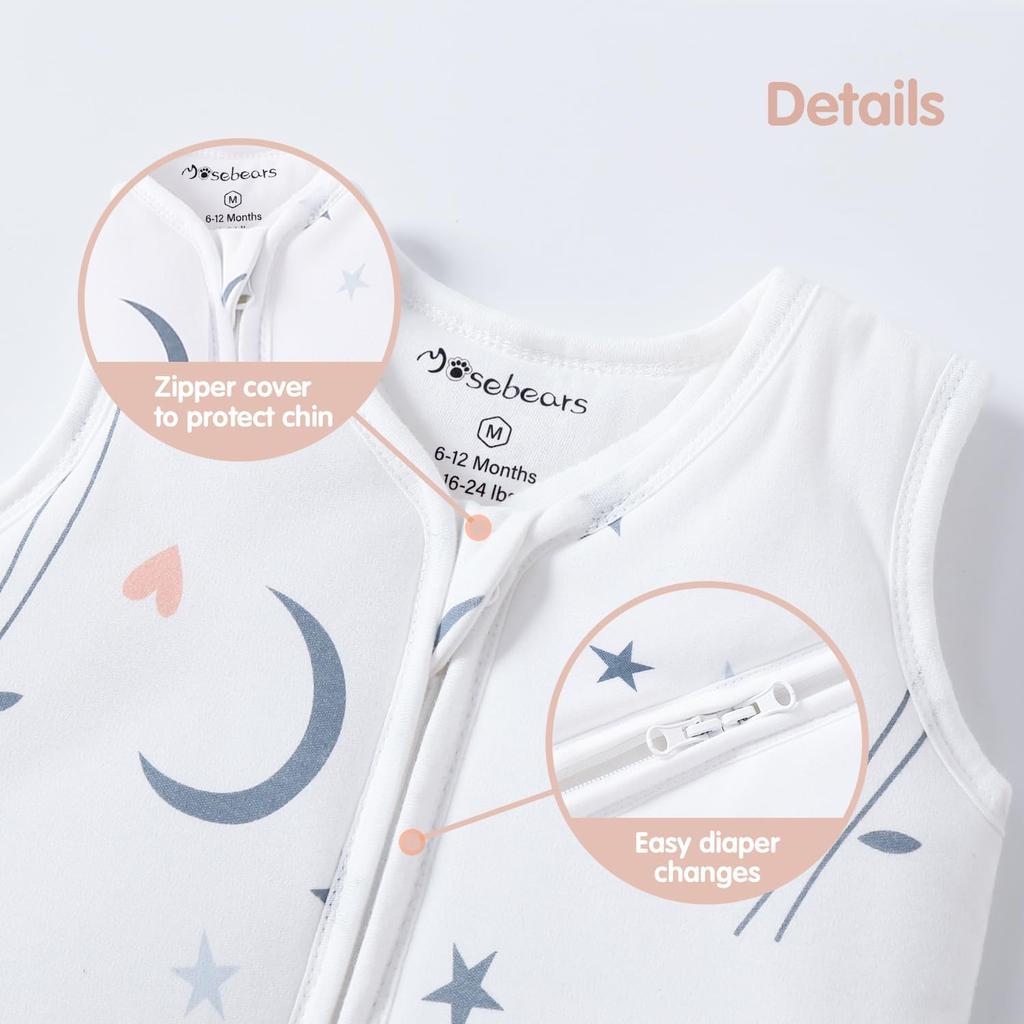Mosebears Baby Winter Sleeping Bag, Children's Sleeping Bag, 2.5 Tog, Baby Sleeping Bags,100% Cotton for Various Sizes from Birth to Age of 24 Months(12-18 Months)