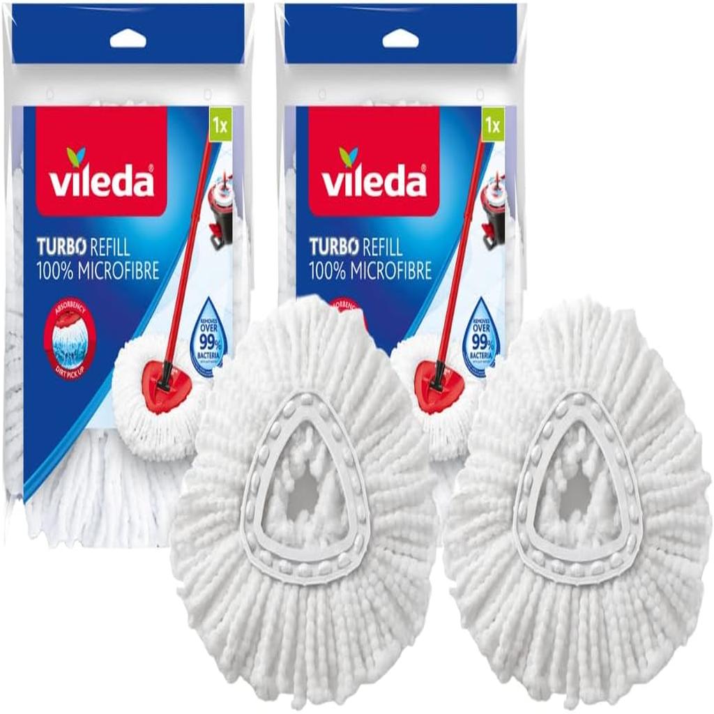 Vileda Turbo Spin Mop Refill, Pack of 2 Turbo Mop Head Replacements, Fits all Vileda Turbo Mops, Authentic Vileda Mop Head