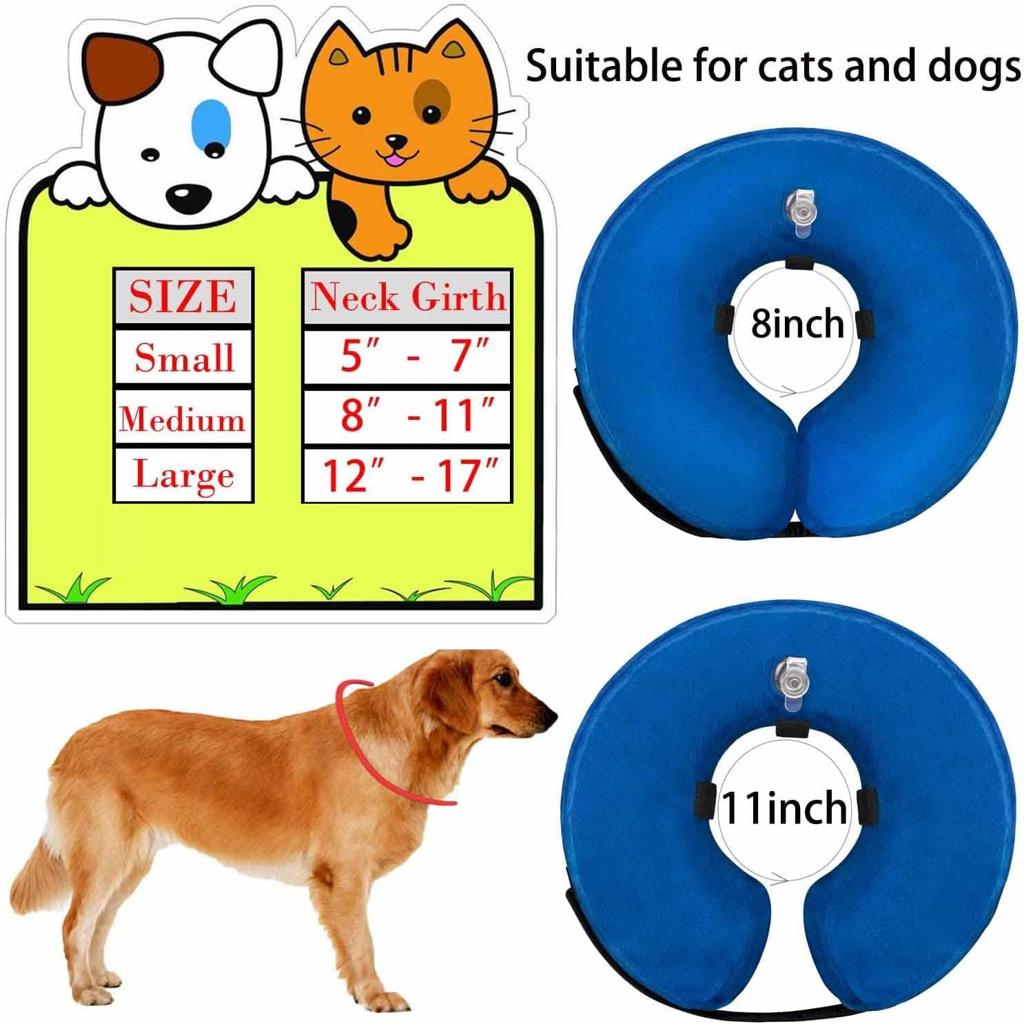 Inflatable Pet Protection Cover Recovery Collar Pet Collar Cone Soft Adjustable Comfy Quick Release Dog Donut Collar Washable Protective Collar for Dogs Cats to Stop Licking Wounds（M）
