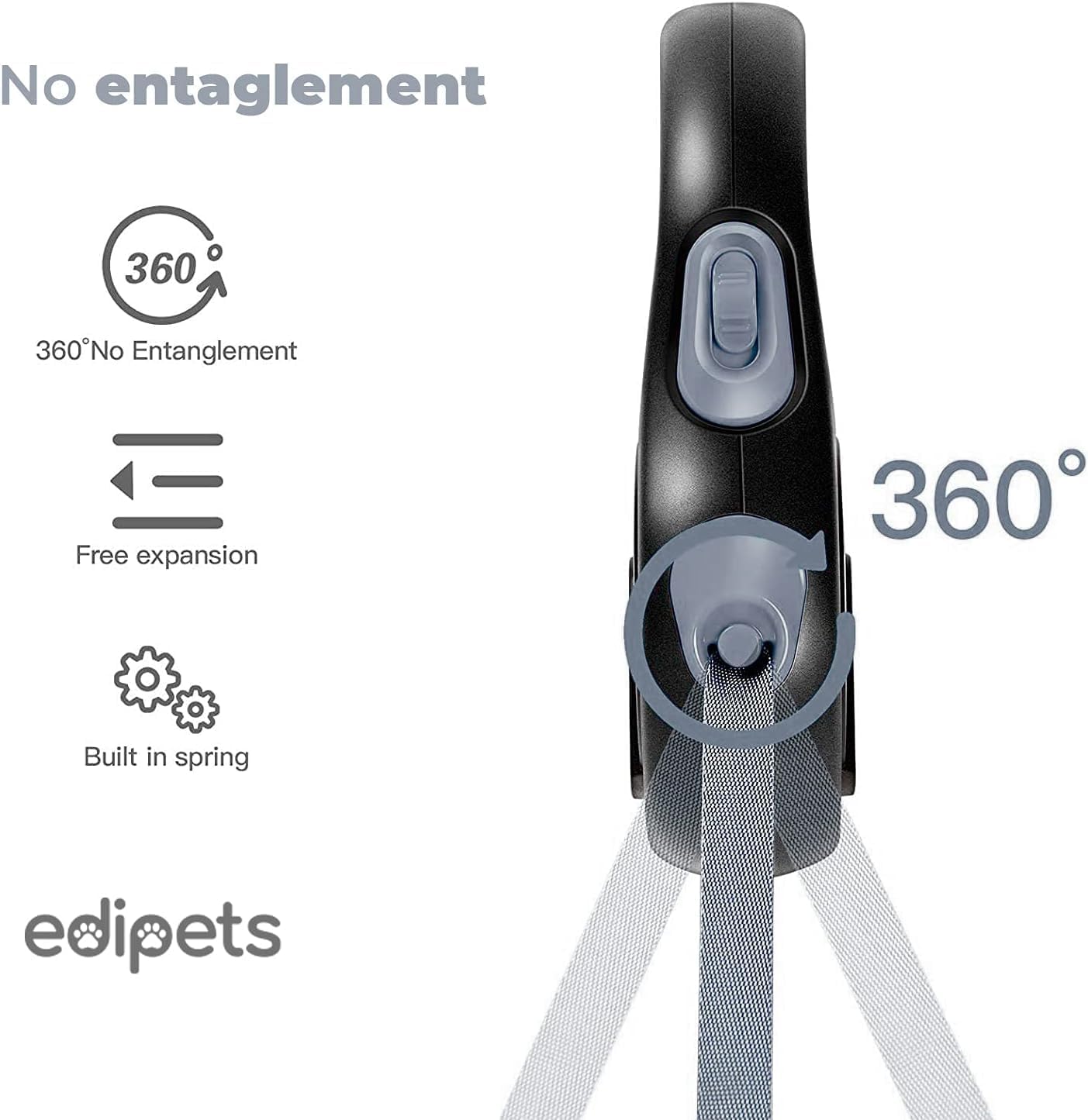 Edipets, Retractable Dog Lead, 3, 5 and 8 Metres, Extendable, Flexible Band for Walks, Dog Leash (Grey, 8 Metres)