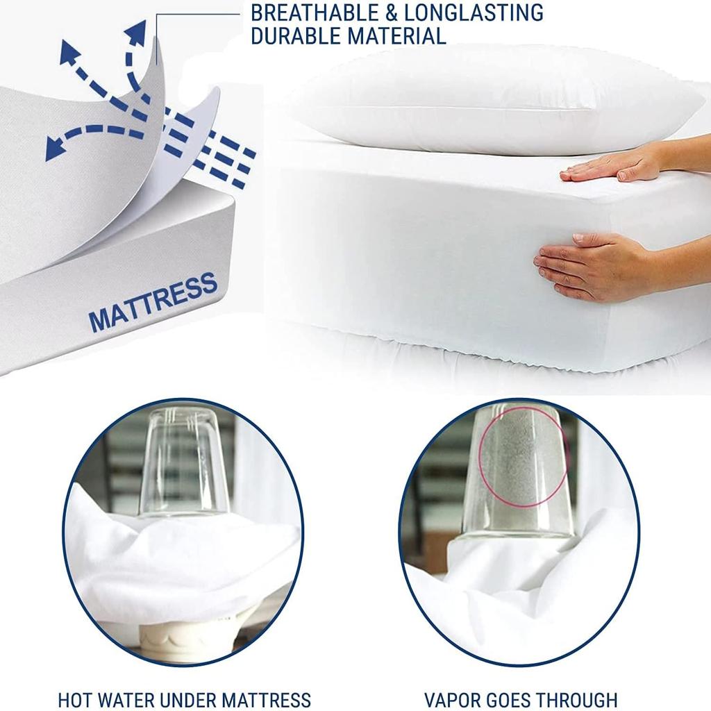 Family Bedding Double Waterproof Mattress Protector - Terry Towel Deep Fitted Mattress Bed Cover - Breathable Cotton Mattress Protector - Mattress Cover for Double Bed. (Double (140x200cm))