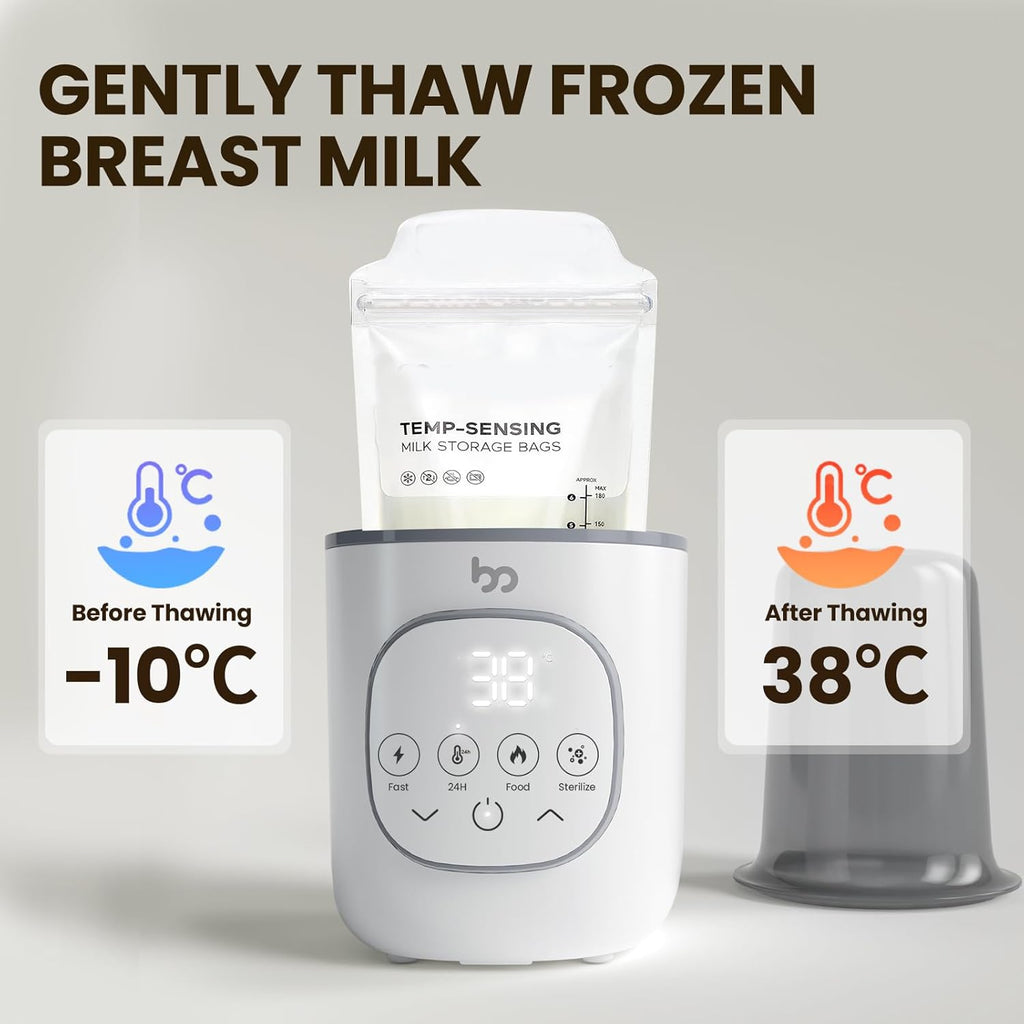 Baby Bottle Warmer, Warms Baby Feeds to Body Temperature in Minutes, Easy to Use, with Timer, Accurate Temp Control, Automatic Shut-Off, Warmer for All Bottles, Gray Cover