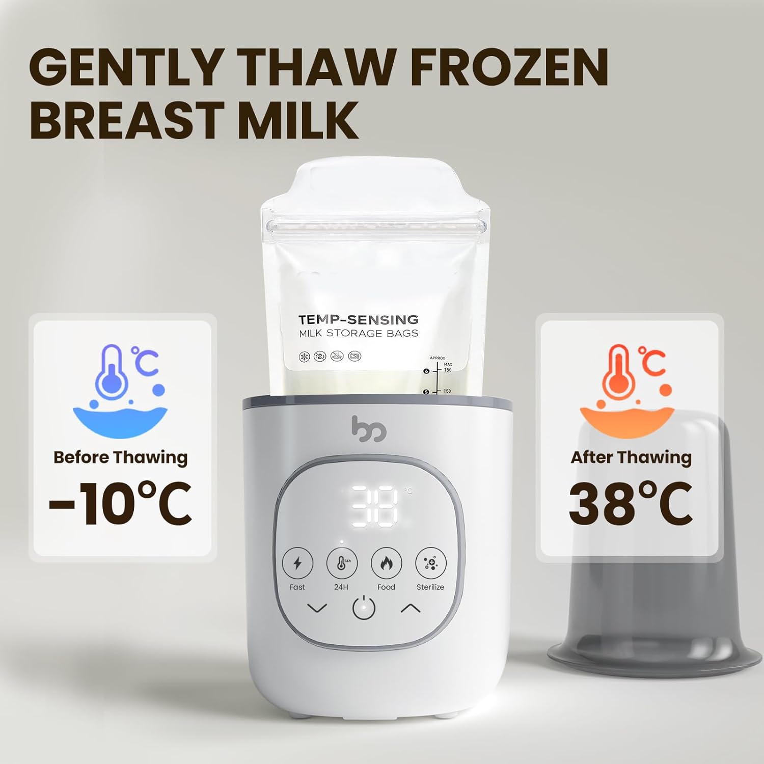 Baby Bottle Warmer, Warms Baby Feeds to Body Temperature in Minutes, Easy to Use, with Timer, Accurate Temp Control, Automatic Shut-Off, Warmer for All Bottles, Gray Cover