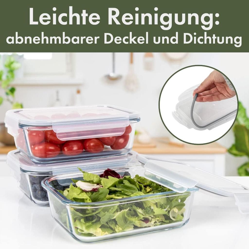 Classbach® C-FHD 4020 G Glass Food Storage Containers with Lid, Set of 3, Suitable for Microwave, Dishwasher, Freezer, Oven, Meal Prep Boxes, Glass, with Steam Valve, Glass Container with Lid